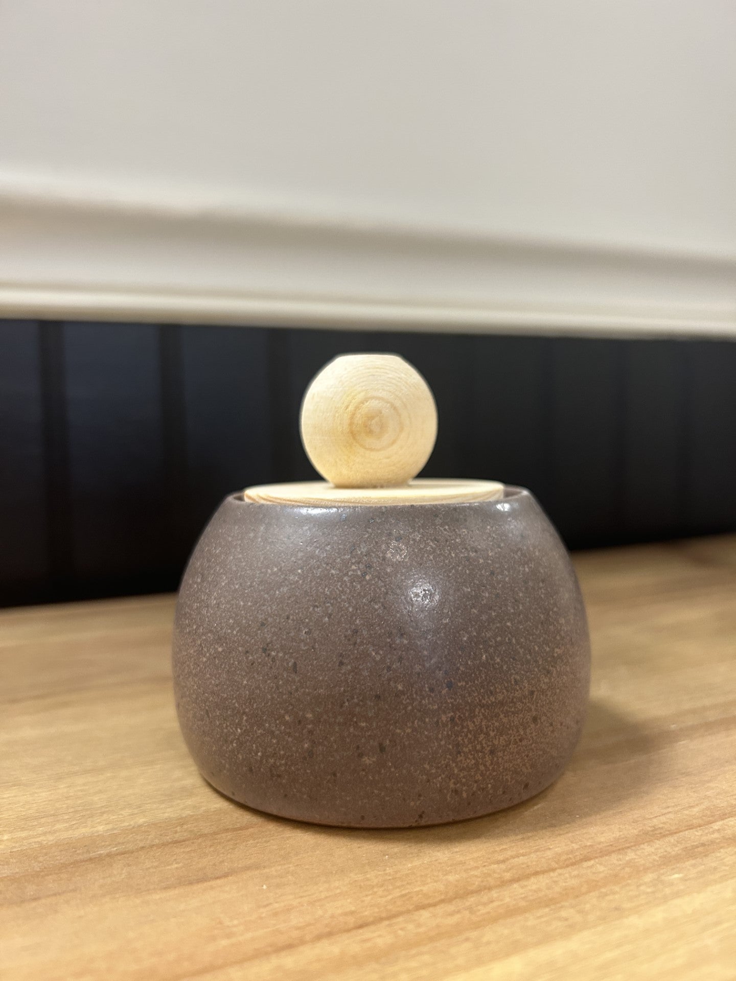 Stoneware Canister w/ Pine Wood Lid