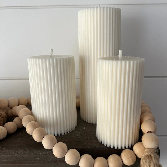 White Pleated Pillar Candle